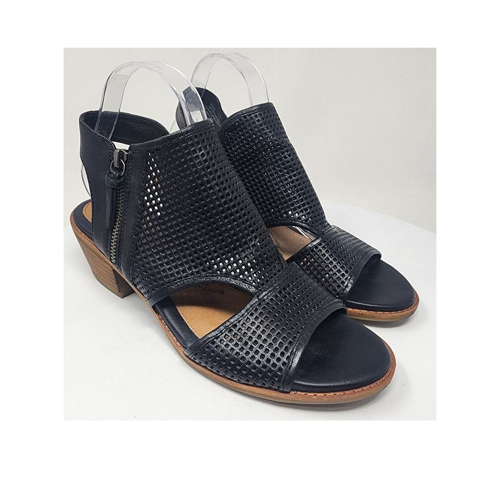 Sofft Nadira Sandal Size 9.5M Black Leather Perforated Peep Toe Zipper SF0027301